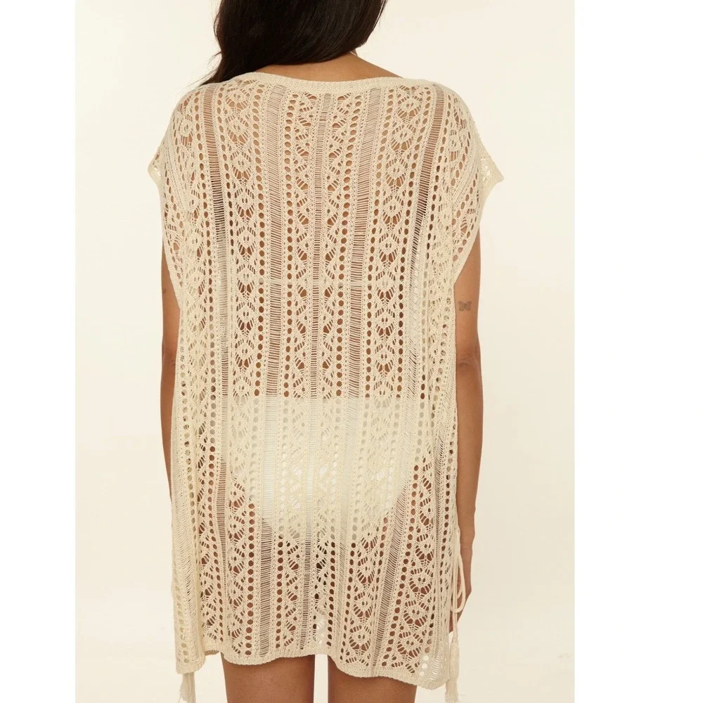 BECCA Boho Bliss Tunic Cream Swim Cover Up‎ Dress Women's Size Med-Large